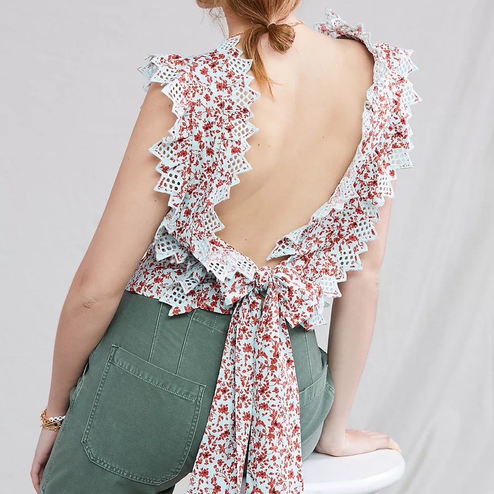Blue Tassel Trina Bow Blouse from Anthropologie